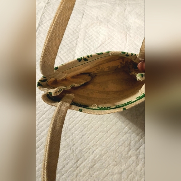 Mini planter bag cream and green swan duck decor. Use as bag or mini pot holder - Picture 4 of 4